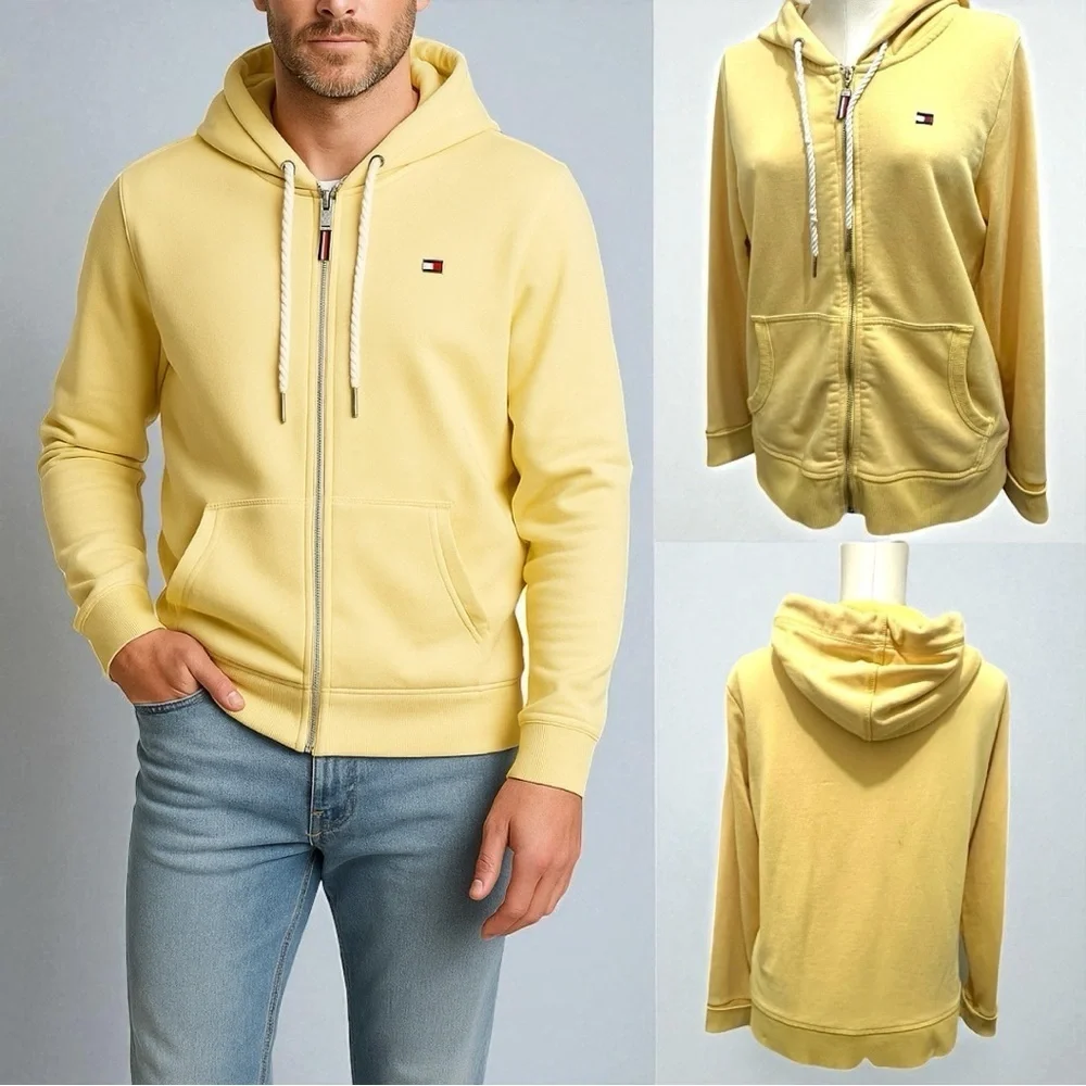 276 Tommy Hilfiger | Unisex Yellow Zip Up Hoodie Sweatshirt Jacket (Size S)